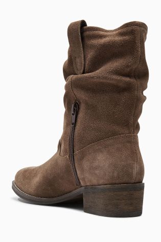 Square Toe Suede Slouch Ankle Boots